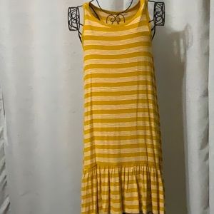 Yellow, white striped flowey dress. Summer dress